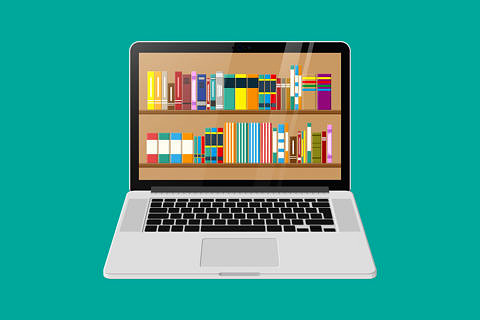 Grafik Laptop zeigt Bücherregale